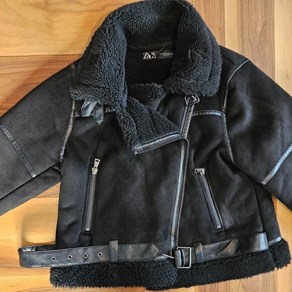 Zara Faux Shearling black Aviator Coat - Picture 1 of 7